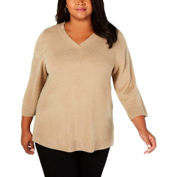 Karen Scott Sweaters - Karen Scott Plus V-Neck Ribbed Pullover Sweater